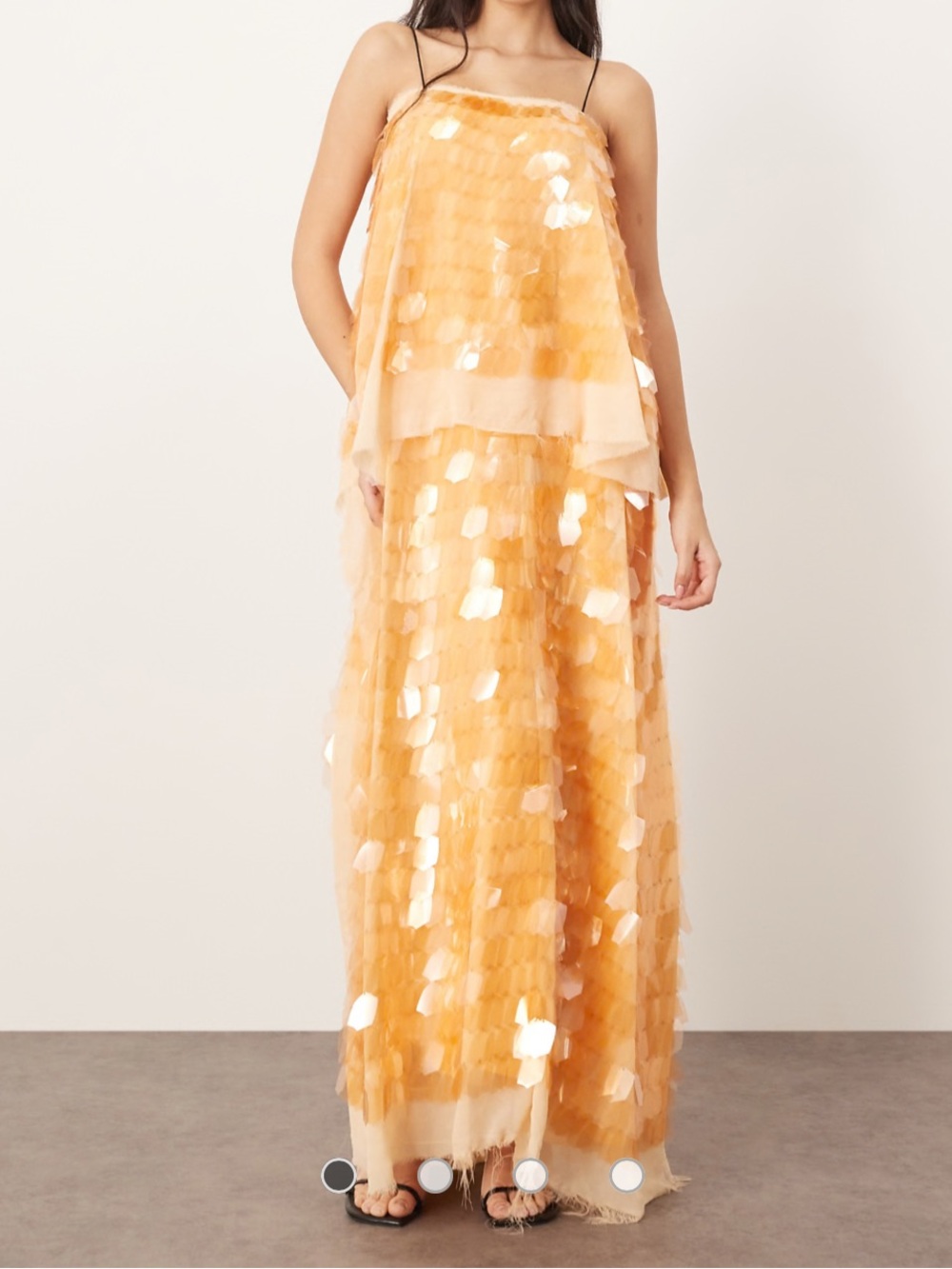 ARRANGE embellished shard sequin layered cami maxi dress in peach - Picture 3 of 8